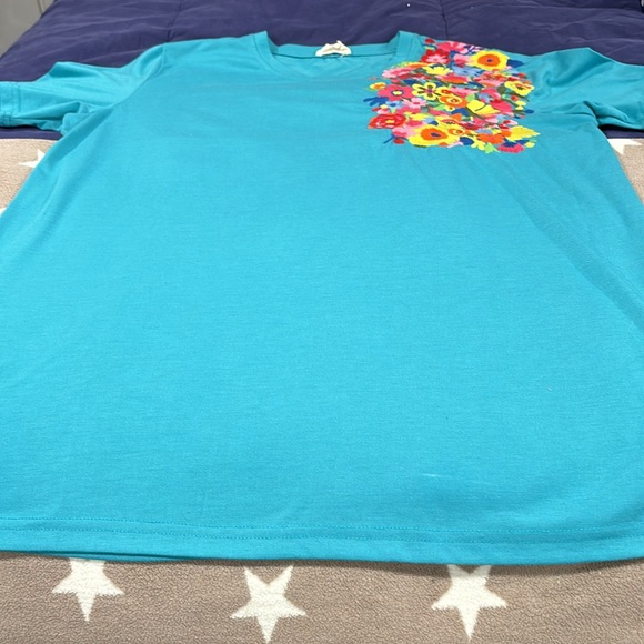 Layerz Collection Floral Embroidered Turquoise Top Women’s Size Medium - Picture 5 of 10